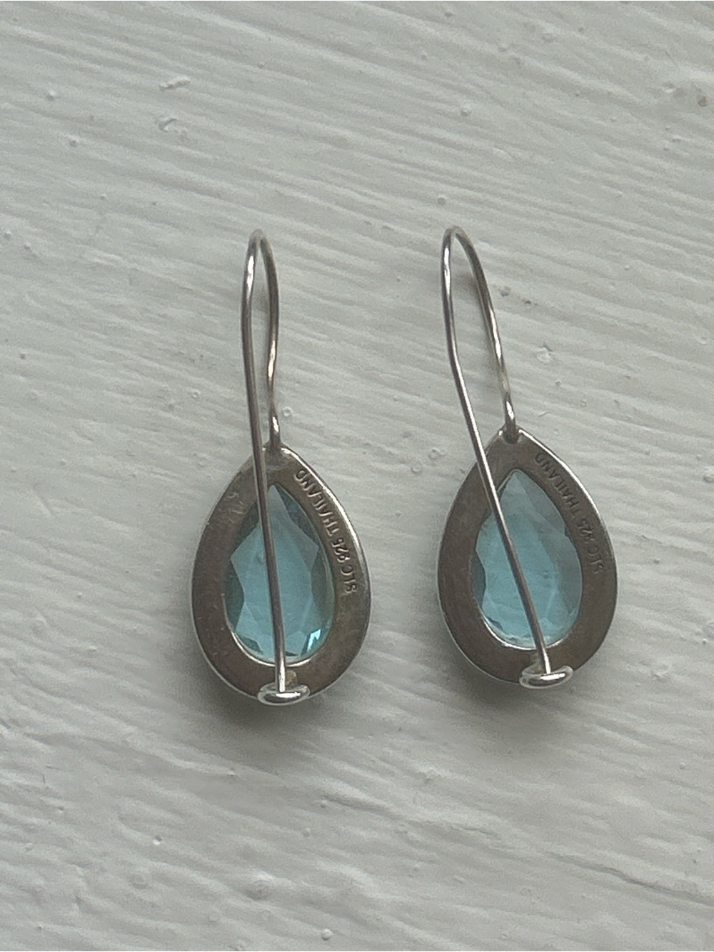 Lord & Taylor Sterling Silver Blue Teardrop pierced Earrings Marcasite Dangle - Picture 5 of 9